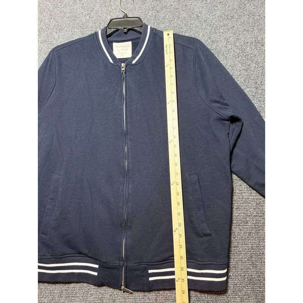 Five Four Nick Wooster Bomber Jacket Mens XL Navy Blue Excellent Full Zip Ribbed